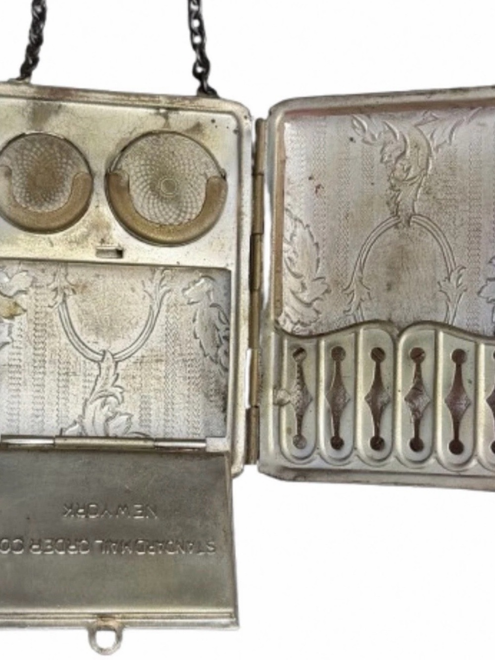 Antique Standard Mail Order Co NY Dance Purse Compact German Silver Art Deco - Picture 4 of 9